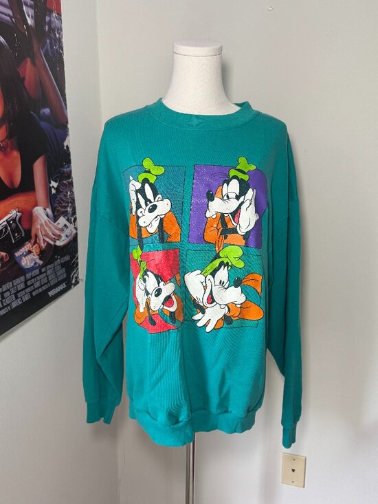 Disney Tops - Disney Vintage Walt Disney Company Turquoise Goofy Distressed Crew Sweatshirt